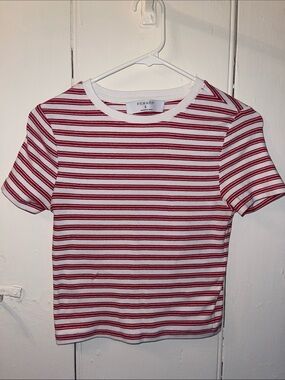 Primark White & Red Narrow-Striped Crop Top